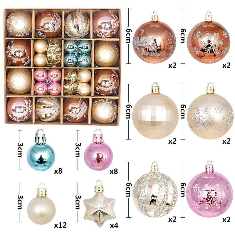 Christmas Ball Ornament Gift Box Set Assorted Blue White Snowflake Reindeer Pattern Design Holiday Festive Tree Hanging Decor