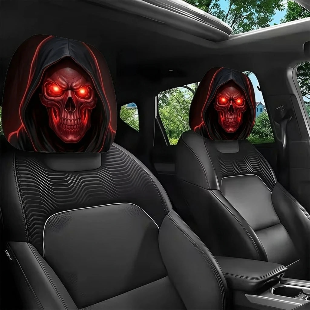 Red-Eyed Skull Print Headrest Cover Premium Quality Replacement Accessory