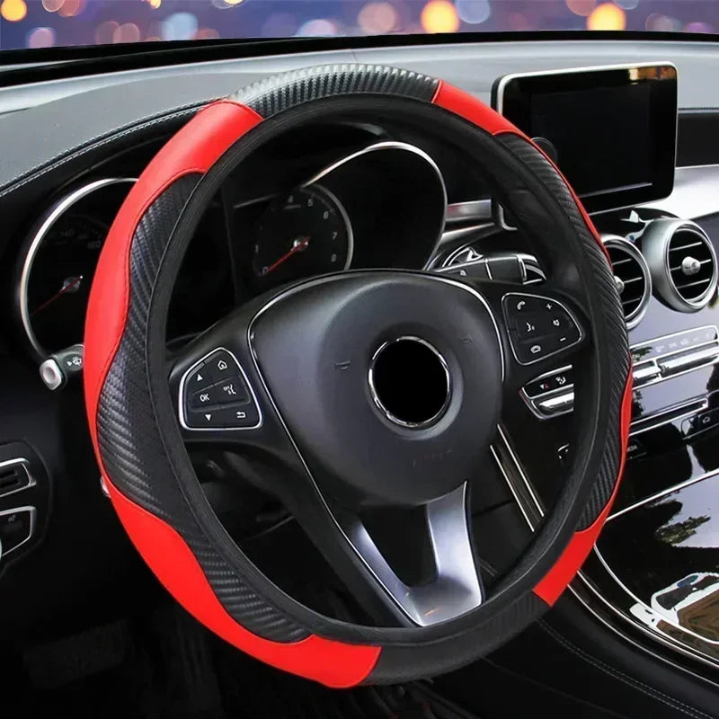Leather Car Steering-wheel Cover 37CM-38CM Steering Wheel Cover Anti-Slip Comfort