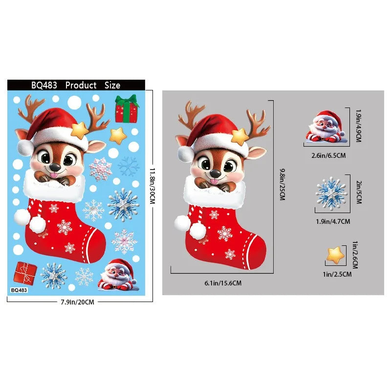 Christmas Window Stickers Gingerbread Man Santa Claus Snowman Snowflake Xmas Stickers Navidad Ornaments Merry Christmas Decor
