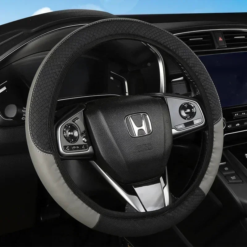 Leather Car Steering-wheel Cover 37CM-38CM Steering Wheel Cover Anti-Slip Comfort