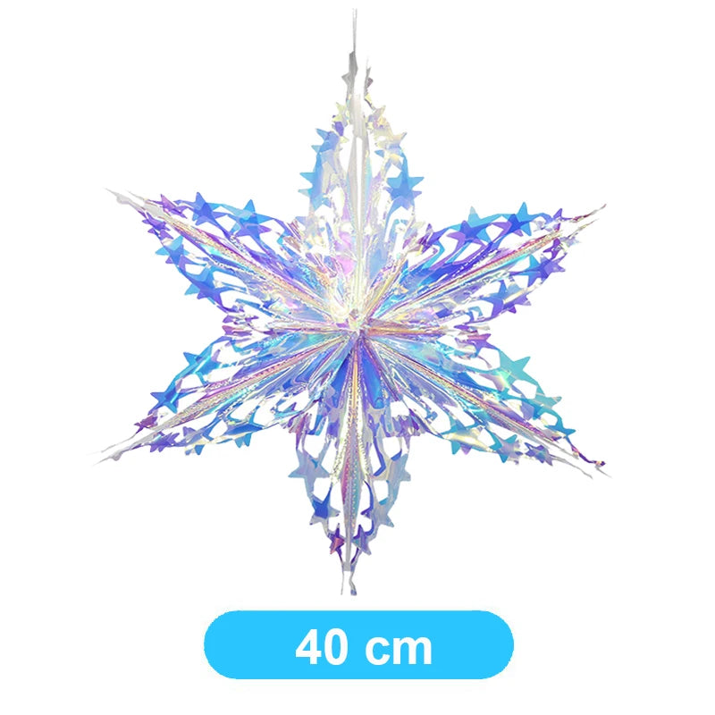 Christmas Iridescent Honeycomb Ball Hanging Ornaments Paper Fan Snowflake Garlands Iridescent Balls for Wedding Birthday Xmas