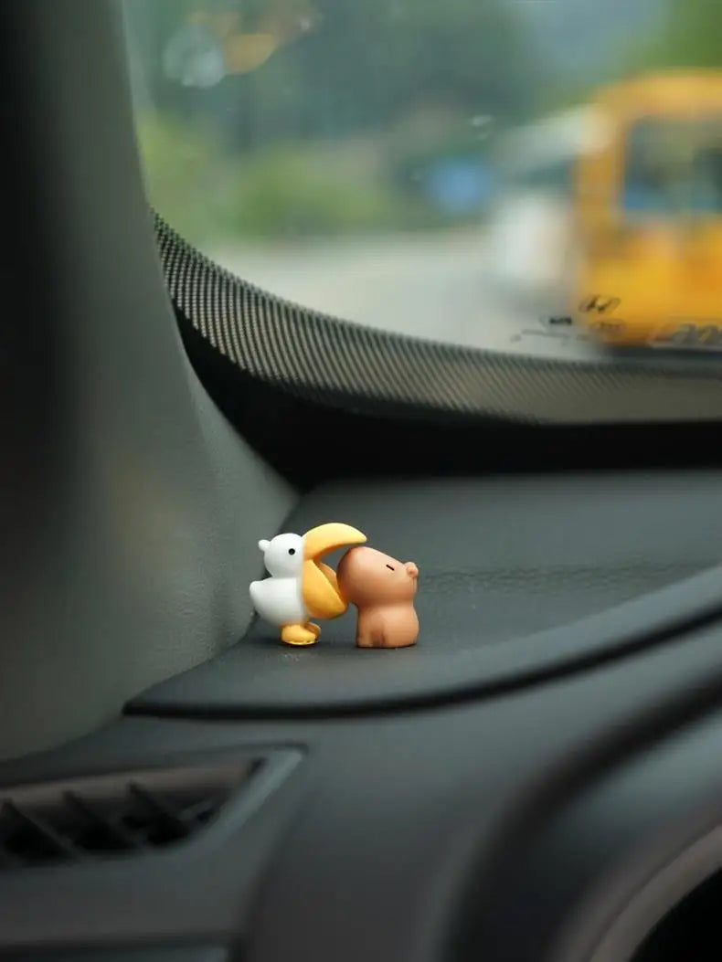 Cute Cartoon Capybara With Duck Car Dashboard Ornament Decoration