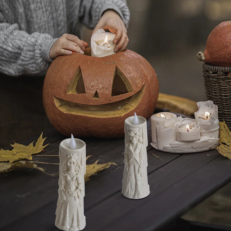 Halloween skull lights, LED glowing candles, spooky decorations, decorative props, ghost bride and groom, couple lamp ornaments