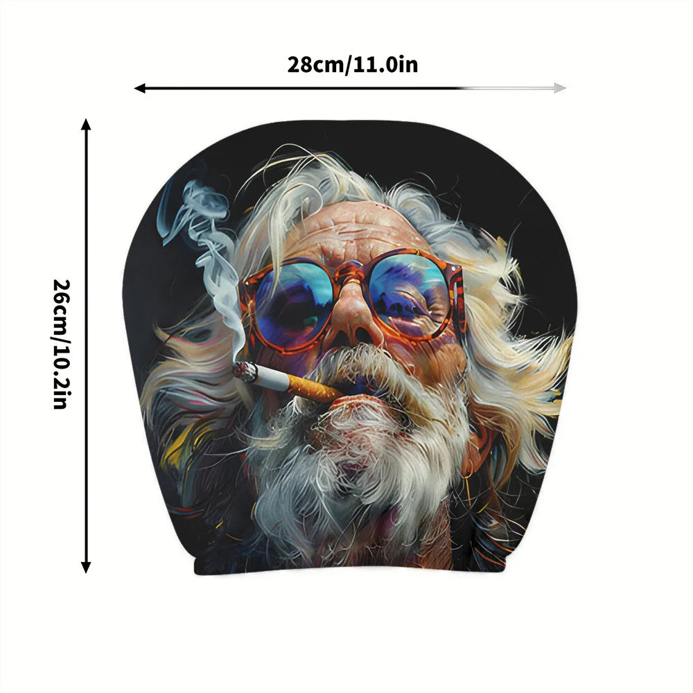 2pcs Vintage Fashion Glasses Print Headrest Covers Fun Smoking Hippie Interior Decor Easy Install and Wash,