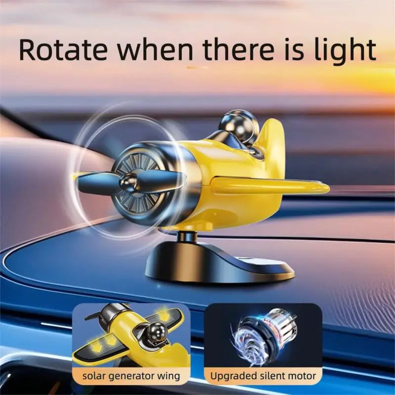 Solar Powered Rotating Airplane Car Car Dashboard Ornament Decoration