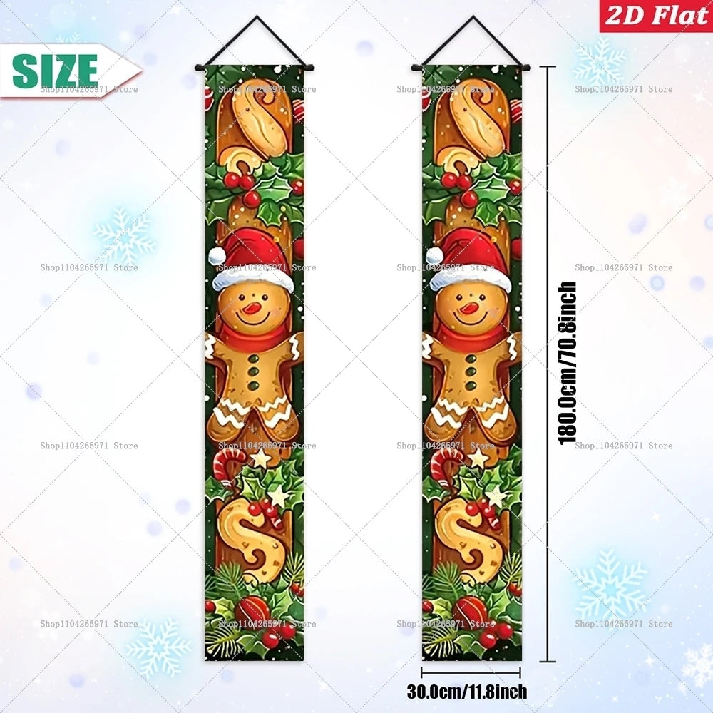 Christmas Gingerbread Man Snowman Door Couplet Merry Christmas Hanging Porch Sign 2026 Door Banner Xmas Gift 2027 New Year