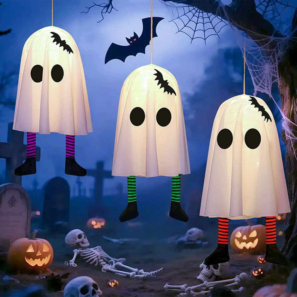 Halloween Glowing White Ghost Hanging Lights Outdoor Decoration 50cm