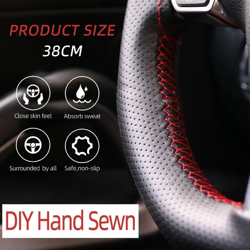 Universal Leather Car Steering Wheel Steering Wheel Cover Anti-Slip Comfort