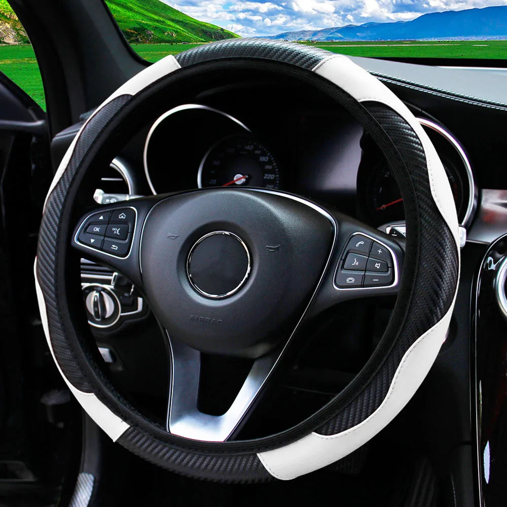 Steering Wheel Cover Carbon Fiber Steering Wheel Cover Anti-Slip Comfort