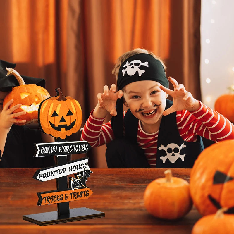 Halloween Wooden Ornament Ghost Pumpkin Skull Horror Desktop Decoration For Kids Halloween Party Supplies