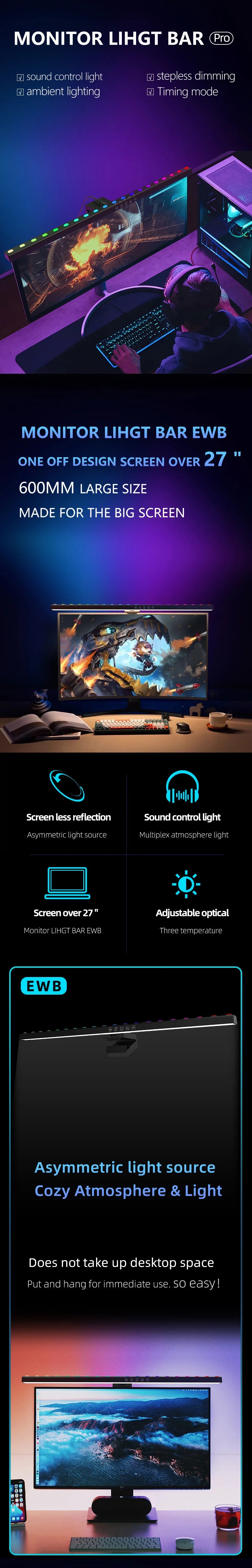 Computer Monitor Light Bar RGB LED Computer Monitor Light Bar Desk Lamp