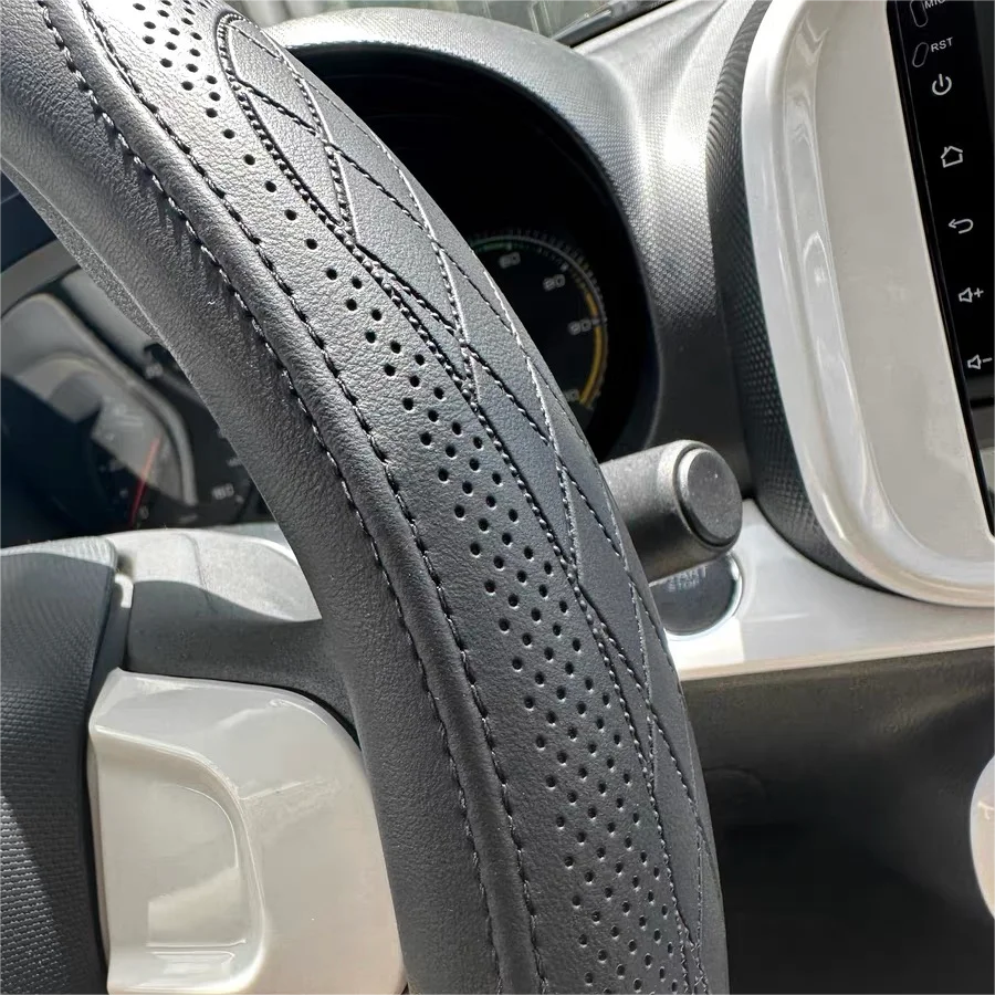 Embossed PU Leather Patchwork Car Steering Wheel Cover Anti-Slip Comfort
