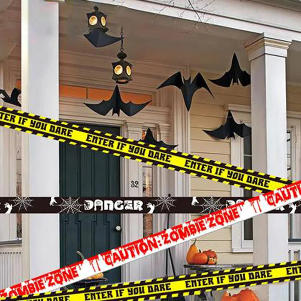 Halloween Decoration Crime Scene Tape Scary Caution Roll Hazard Indoor Outdoor Spooky