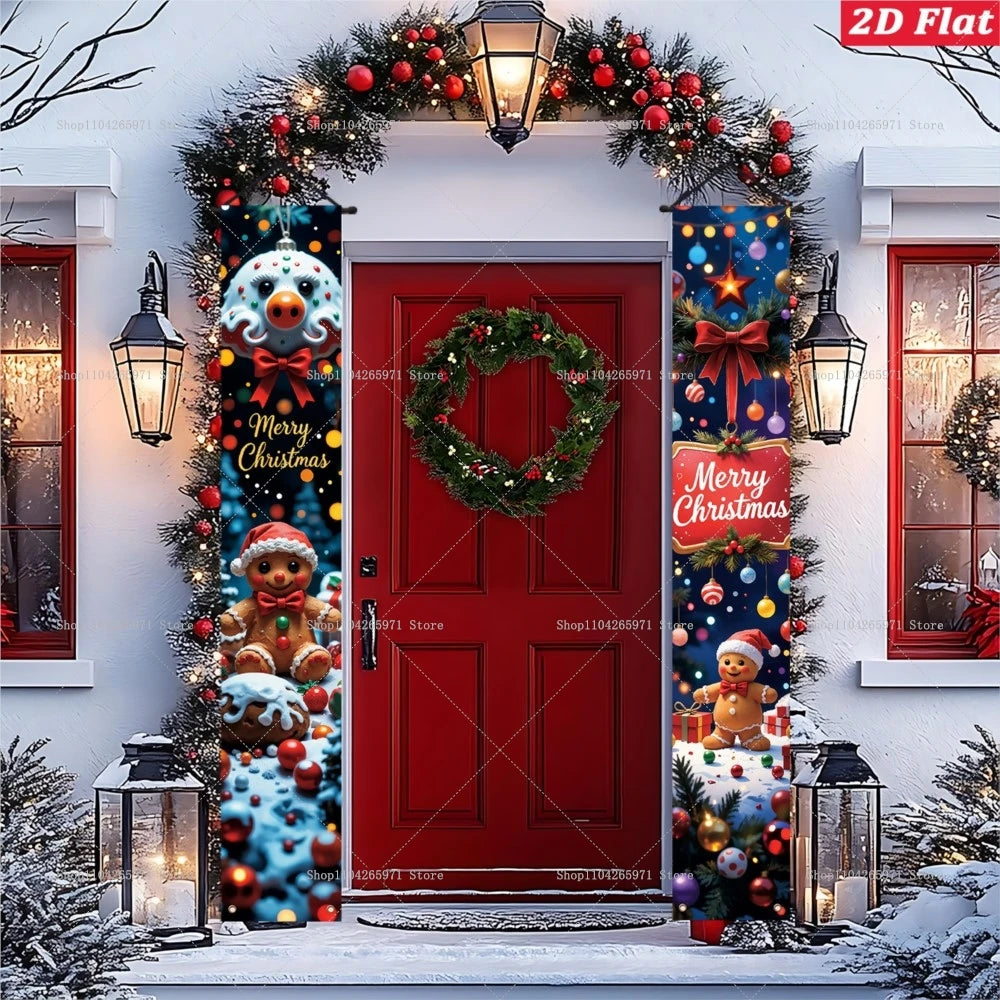 Christmas Gingerbread Man Snowman Door Couplet Merry Christmas Hanging Porch Sign 2026 Door Banner Xmas Gift 2027 New Year