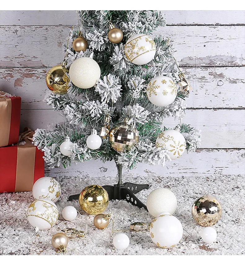 Christmas Ball Ornament Gift Box Set Assorted Blue White Snowflake Reindeer Pattern Design Holiday Festive Tree Hanging Decor