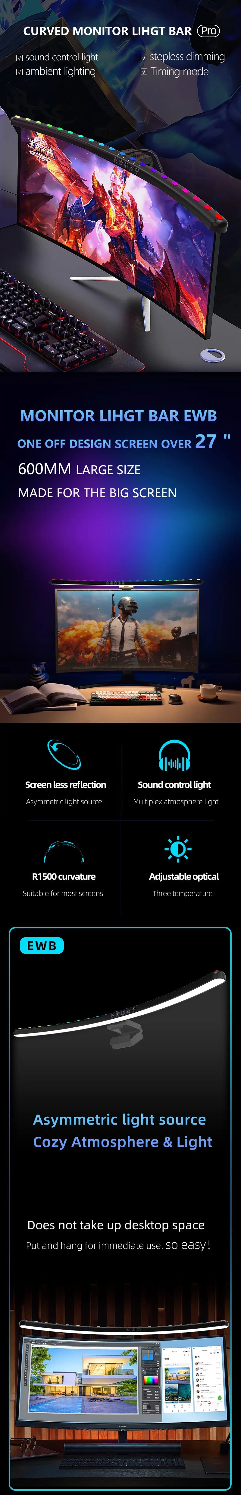 Computer Monitor Light Bar RGB LED Computer Monitor Light Bar Desk Lamp