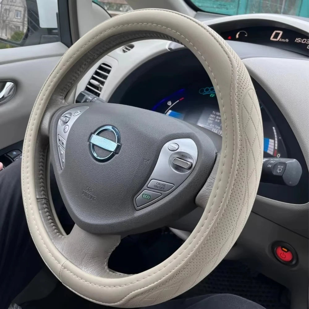 Embossed PU Leather Patchwork Car Steering Wheel Cover Anti-Slip Comfort