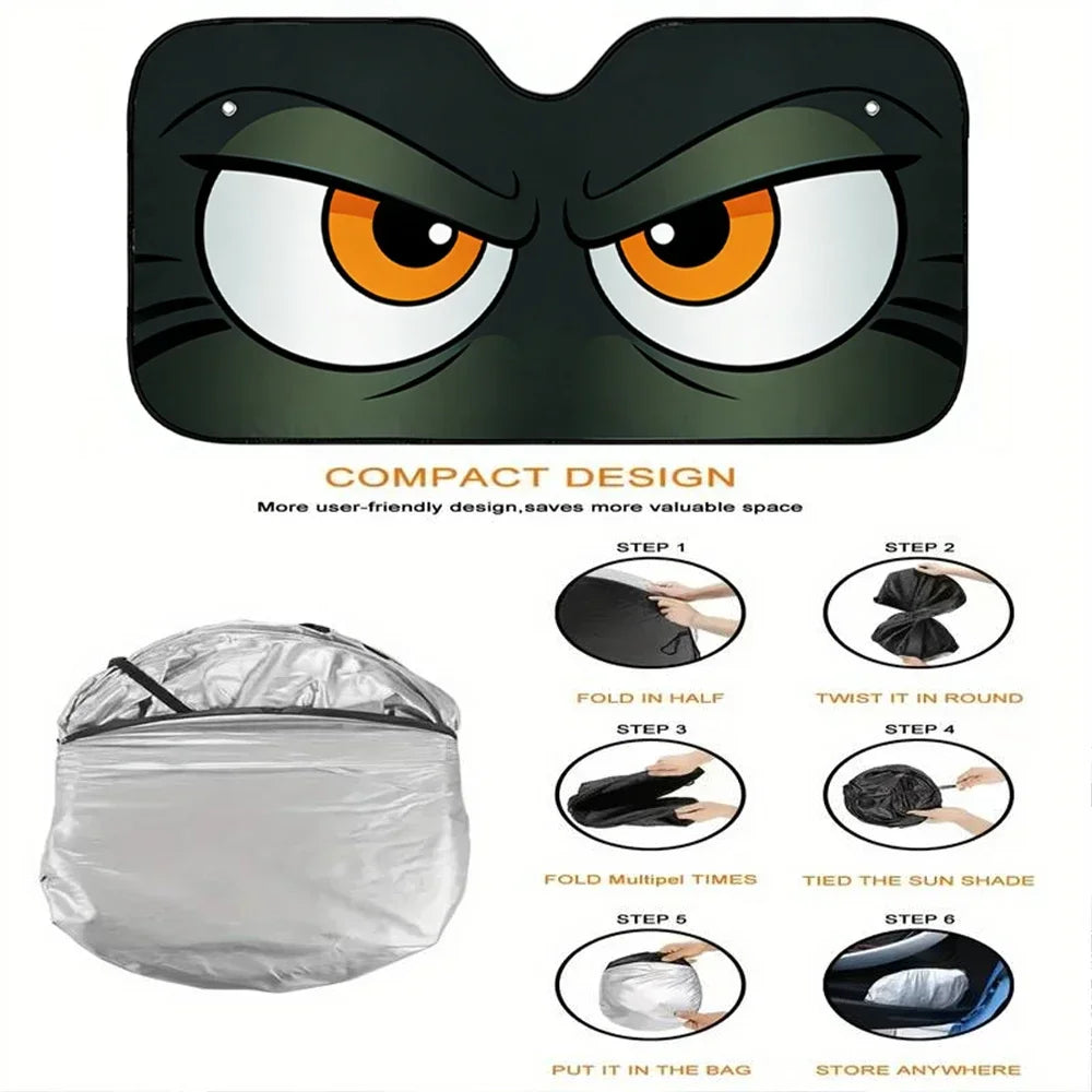 Cartoon Angry Eyes Car Windshield Car Sun Shade UV Protector
