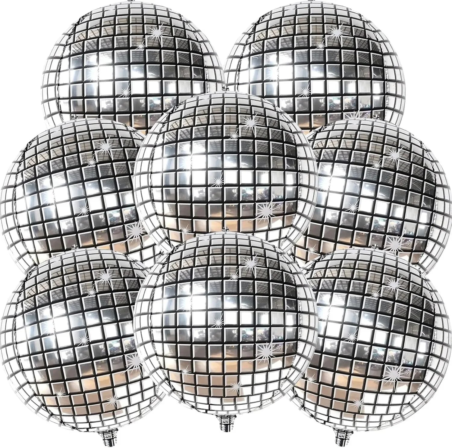 22 Inch 4D Silver Disco Ball Balloons, 8Pcs Metallic Sphere Disco Balloons for Disco Party Decorations, 70s 80s Party Decoration
